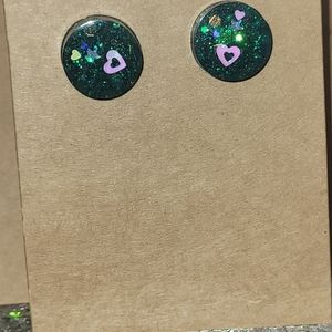 Heart glittery galaxy stud earrings